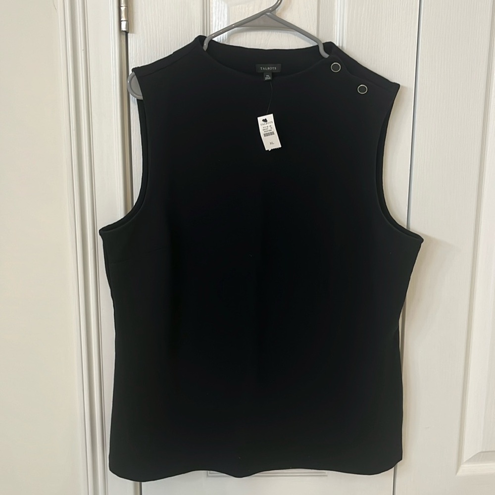 Talbots NWT black sleeveless top with accent buttons on left shoulder